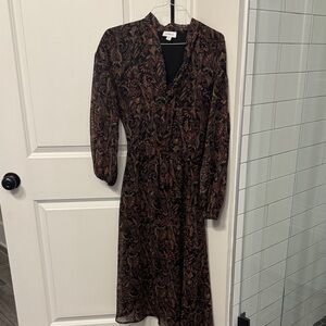 Evereve Black Paisley Long Sleeve Midi Dress